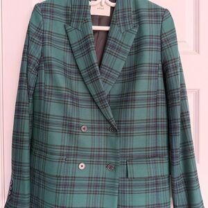 Wilfred Teal Plaid Double-Breasted Blazer